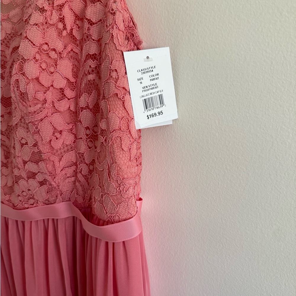 David's Bridal Coral Pink Lace & Chiffon Maxi Dress - Picture 3 of 3